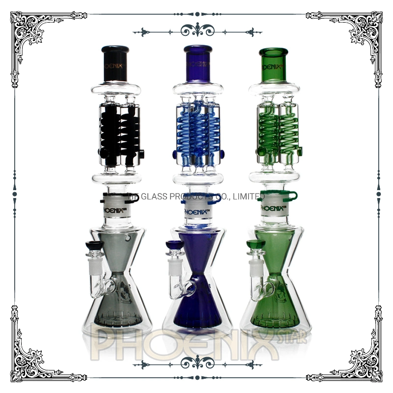 Grossiste 18 pouces Phoenix Star Triple Freezable Glycerin Coil Water Pipe Hookah Mixed Color Big Recycler Heavy Glass Smoking Pipe Factory.