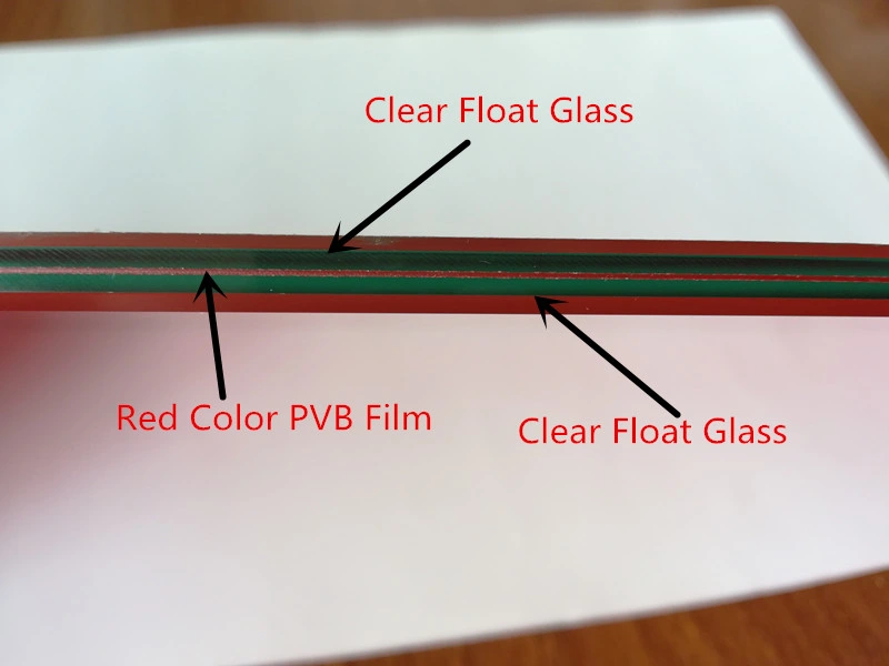 Thick 6.38mm Red Color PVB Interlayer Safety Laminated Glass