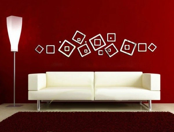 Cubic Frame Squares Crystal Reflective DIY Mirror Effect 3D Wall Stickers Silver Color Art for Bedroom