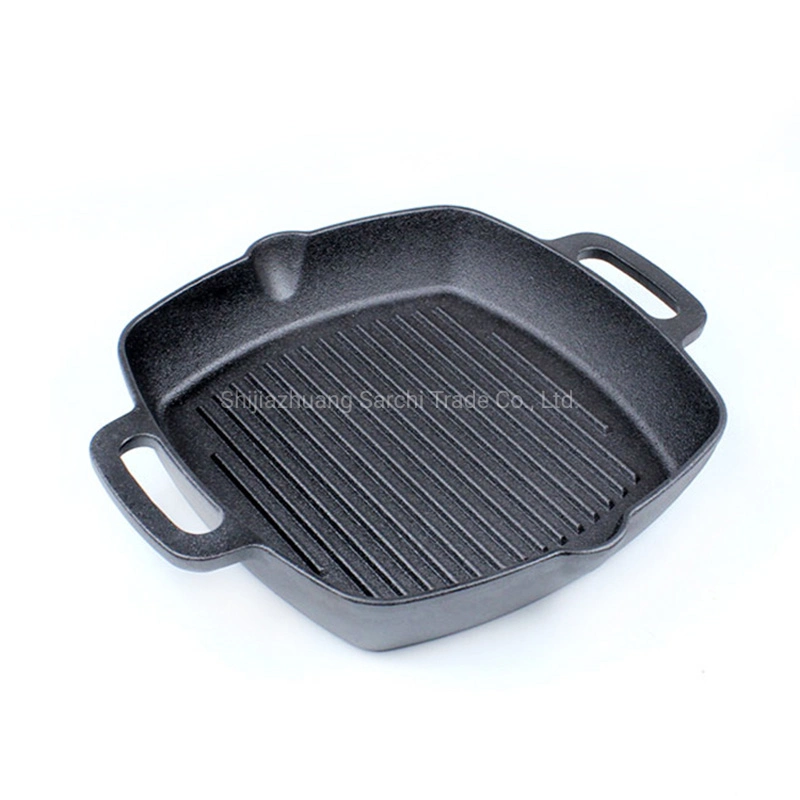 Günstige Custom Square Cookware Bratpfanne Gusseisen Grill Pfanne Mit zwei Griffs