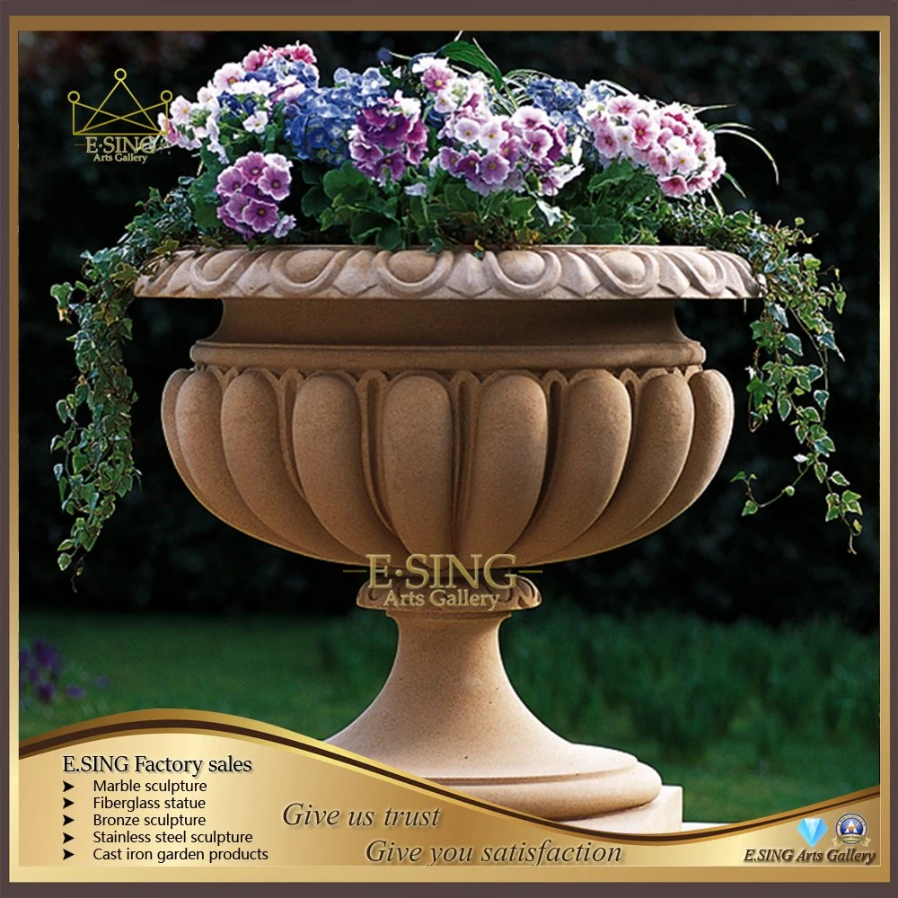 Hot Sale Simple Design Handmade Marble Decorative Urn Natural Stone Garden Products