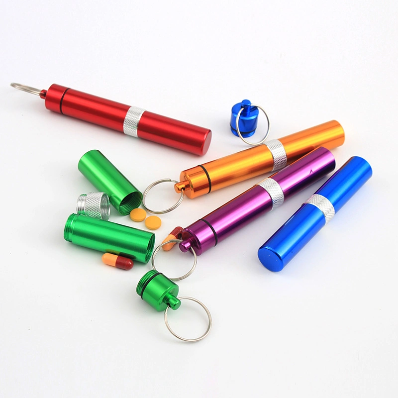 Aluminum Alloy Medicine Bottle Outdoor Portable Partition Multi-Layer Multi Section Key Chain Bottle Hanging Waterproof Sealed Metal Medicine Box