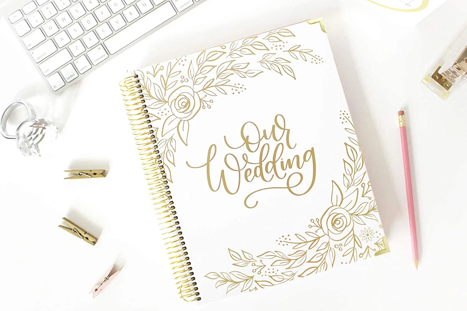 Hard Cover with Gold Foil Hand Lettered Inside Covers Dividers Diary Notebook