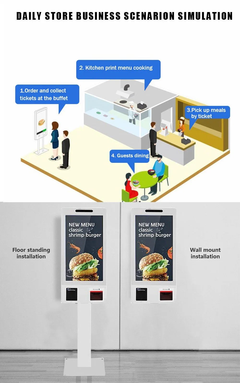 Self-Service Touchscreen Payment Terminal LCD Touch Kiosk Ordering Kiosk