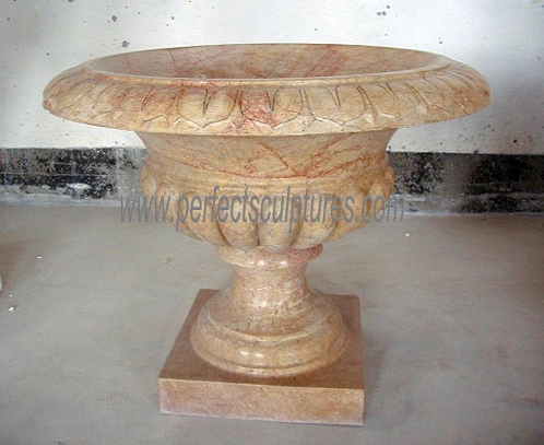 Home Decorative Antique Carved Stone Planter Marble Carving Flower Vase for Garden Ornament (QFP340)