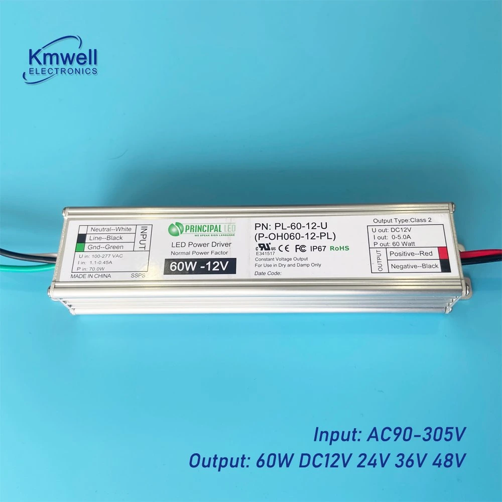 5 anos de garantia 60W 12V 5um driver de LED de entrada do adaptador de alimentação AC90-305V tensão constante para o mercado de sinal americano