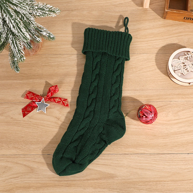 17.3 Inch Soft Hand Knitted Christmas Candy Stocking with Pure Red Army Green White Colors