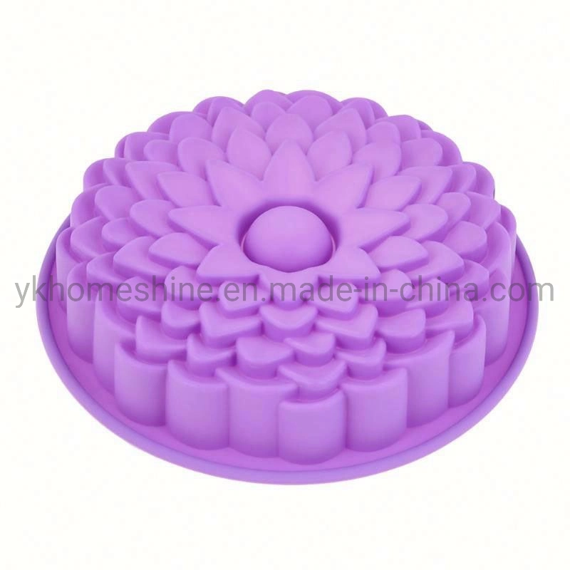 China Manufacture Big Size Round Shape Chrysanthemum Sunflower Silicon Cake Pan Mold