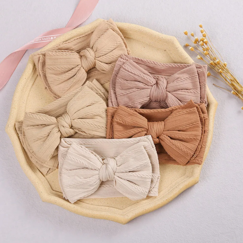 Hot Sale Double Knotted Bow Nylon Headbands for Baby Girls Cable Knit Soft Turban Wide Head Wraps Kids Hair Accessories