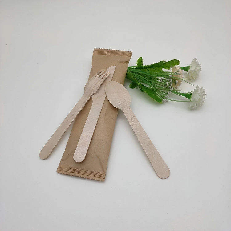 Take out Disposable Wooden Cutlery Set with Paper Bag