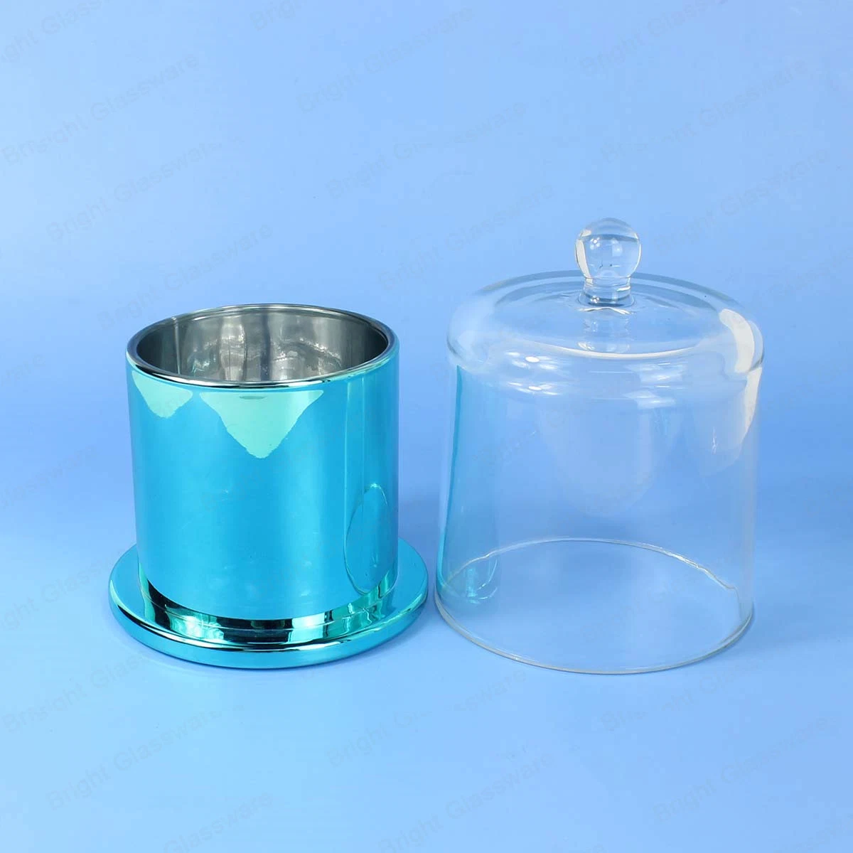 270ml Large Dome Glass Bell Jar Cloche Blue Candle with Base