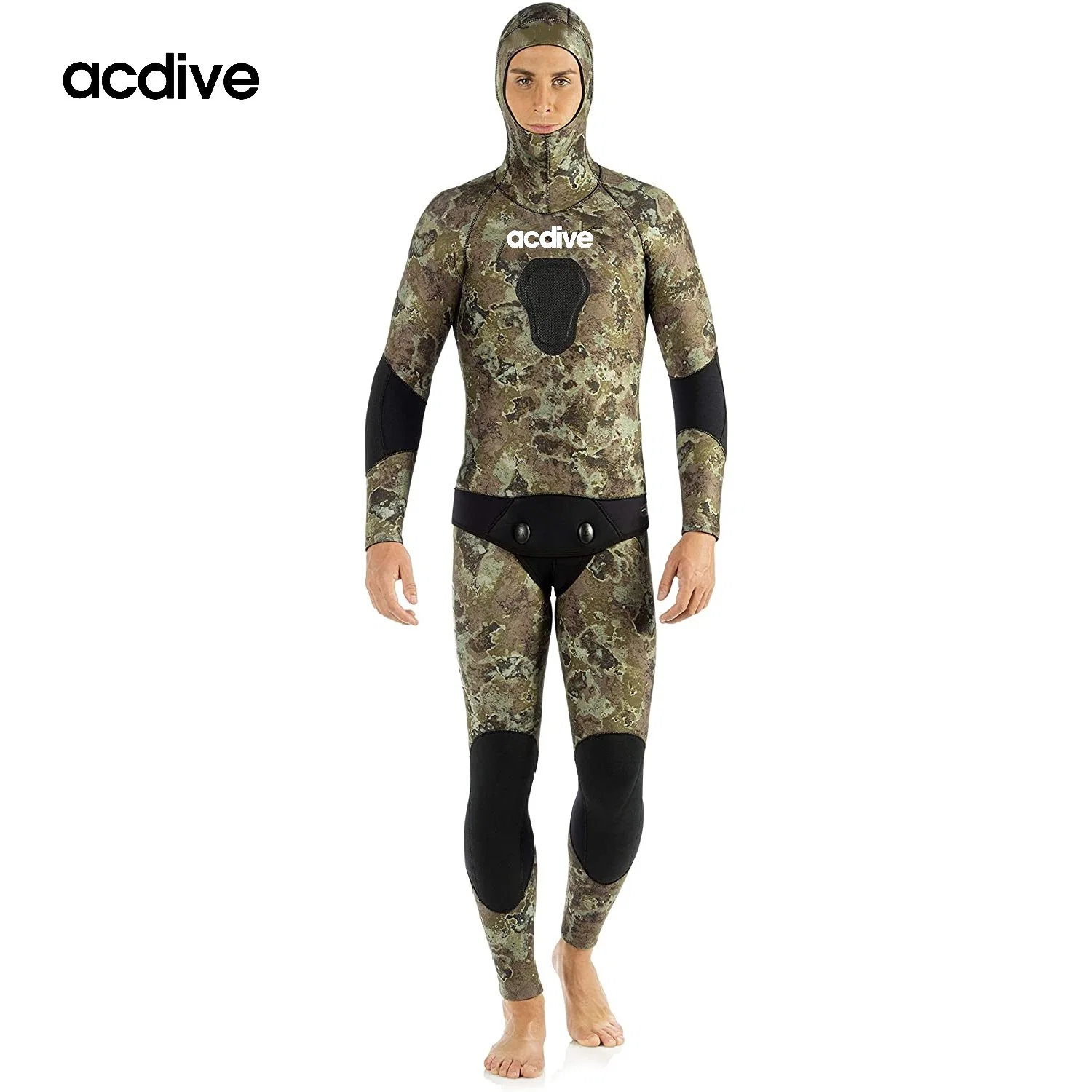 2. PCS 5mm Spearfinshing Camo Stretchy Neoprene Men Hooded Cr Open Cell Scuba Diving Wetsuit