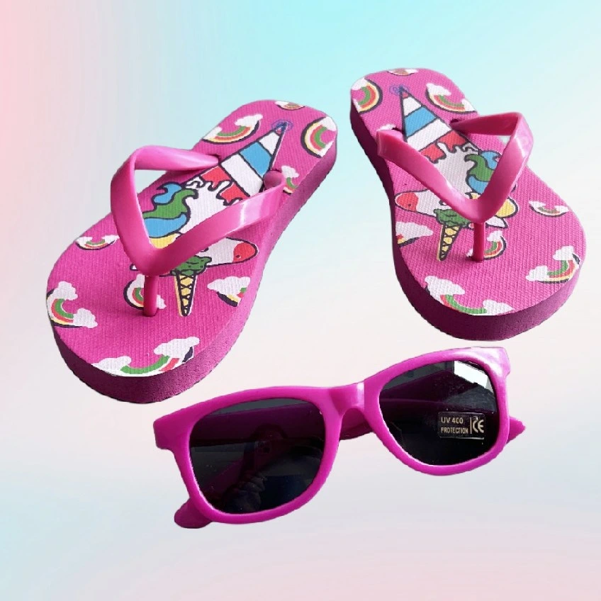 Personalizado de alta calidad de las mujeres señoras diapositivas Sunmer PU chanclas de playa con gafas de sol