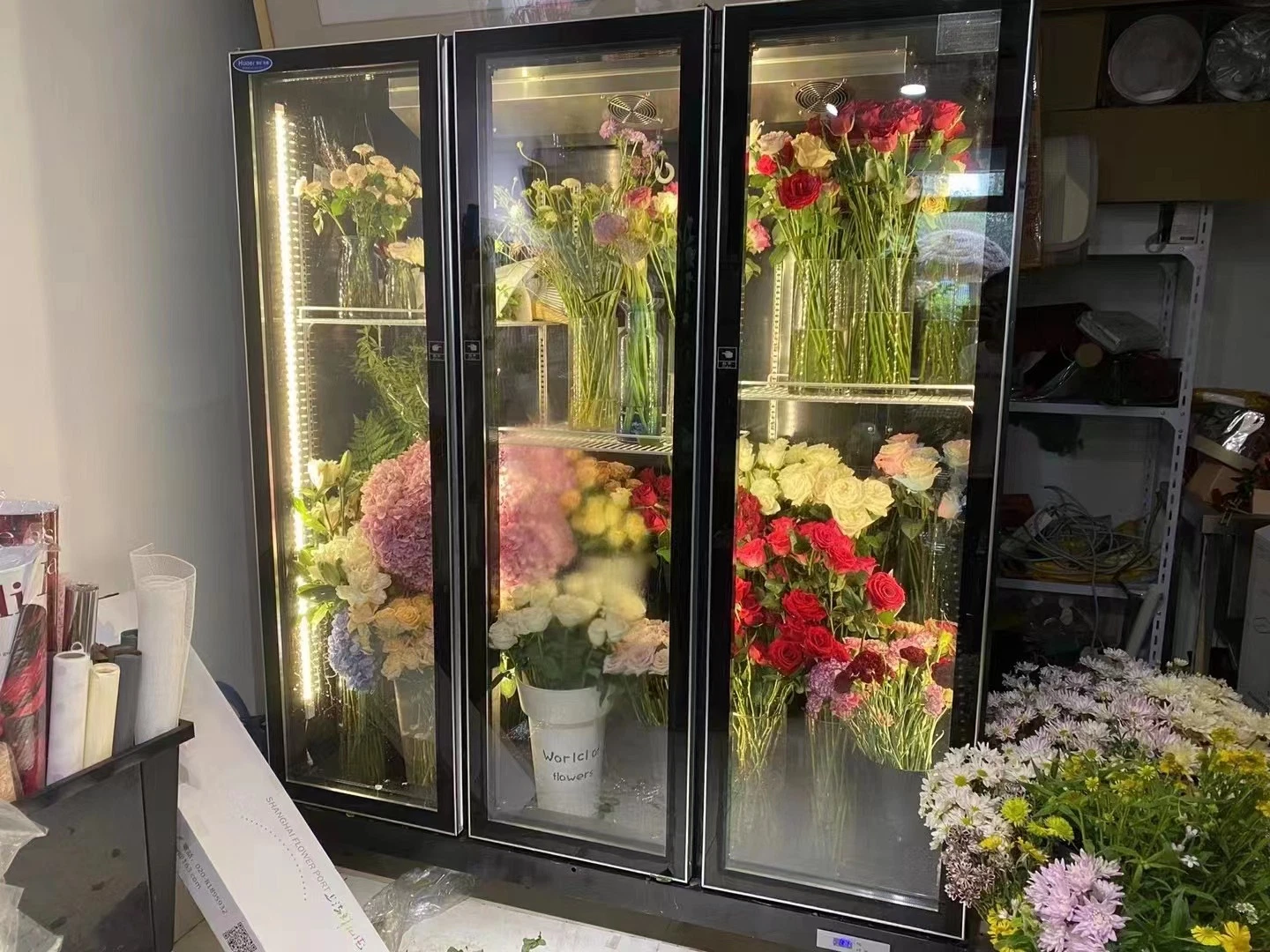 Upright Glass Door Display Fridge for Flower