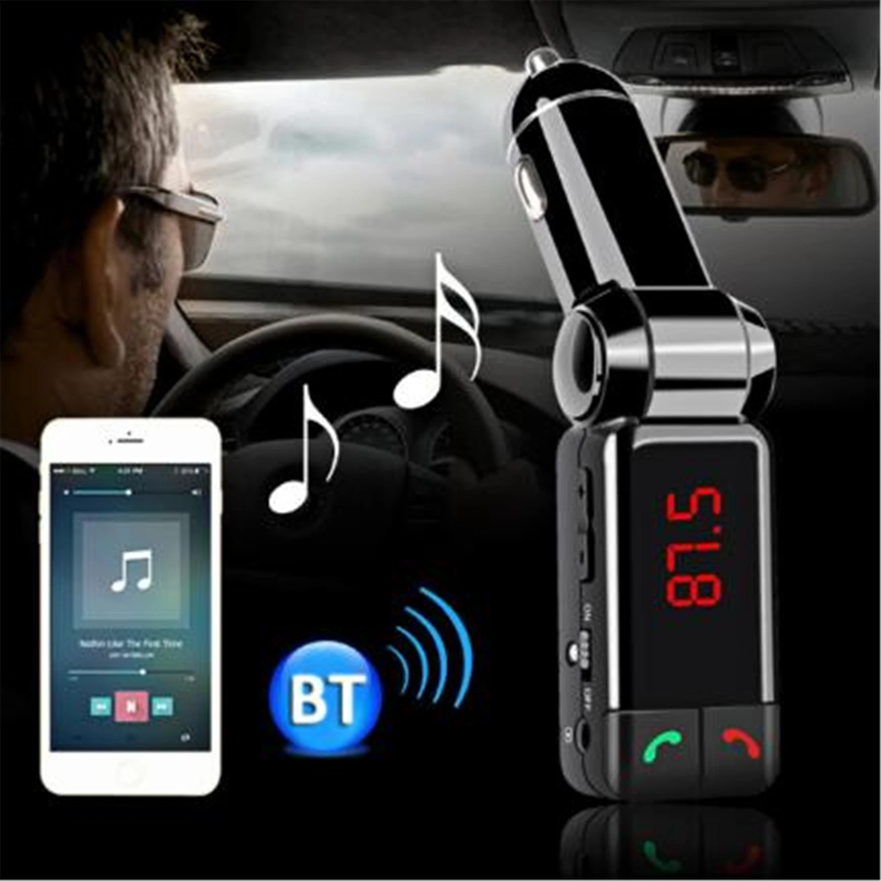 Vcar Kit FM Transmitter Car Radio Adapter Handfree Phone Call for iPhone