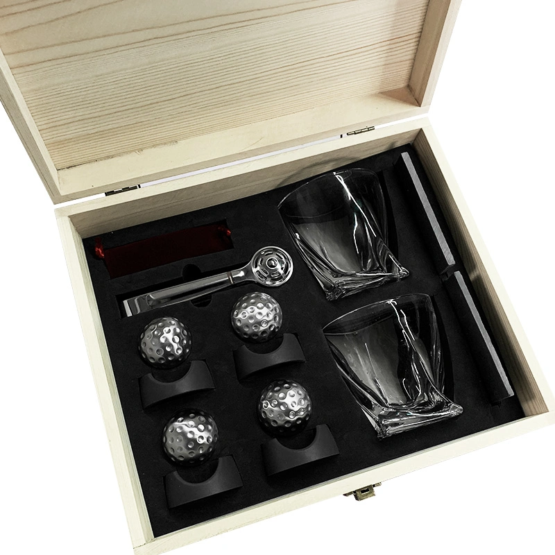 Hot Selling Modern Style Golf Ball Whiskey Stones and Twisted Glass Gift Set Bar Accessories for Beverage Wine