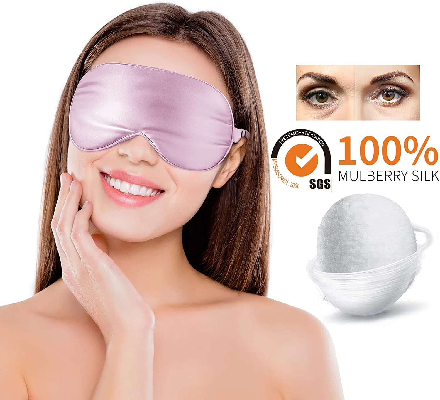 Silk Eye Mask, Super-Smooth &amp;, bandeau, Perfect Blocks Light, Cinnamon Pink