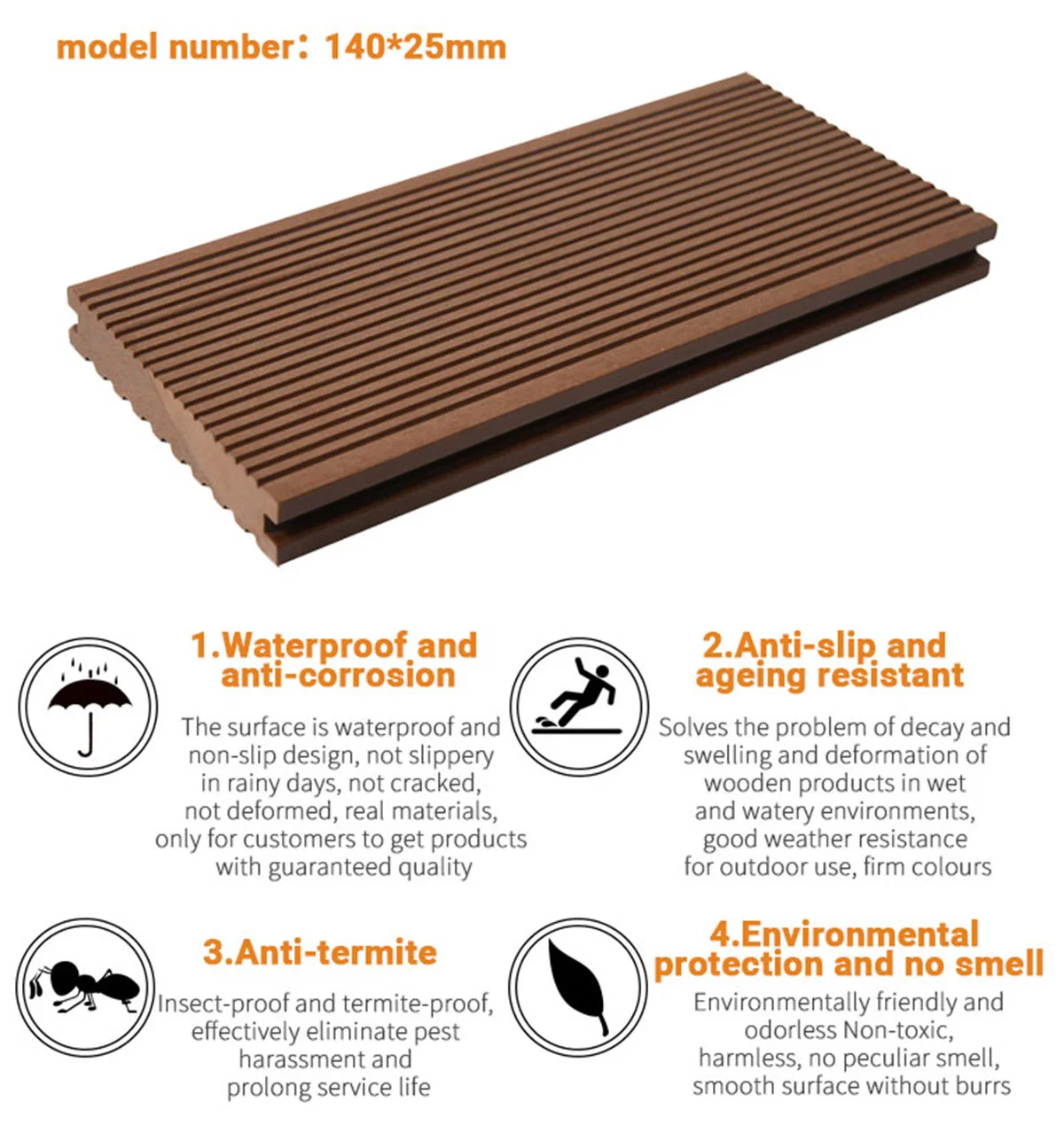 Morden Style Decorative Wood Plastic Composite Co-Extrusion WPC Waterproof Anti-Slip Outdoor Decking