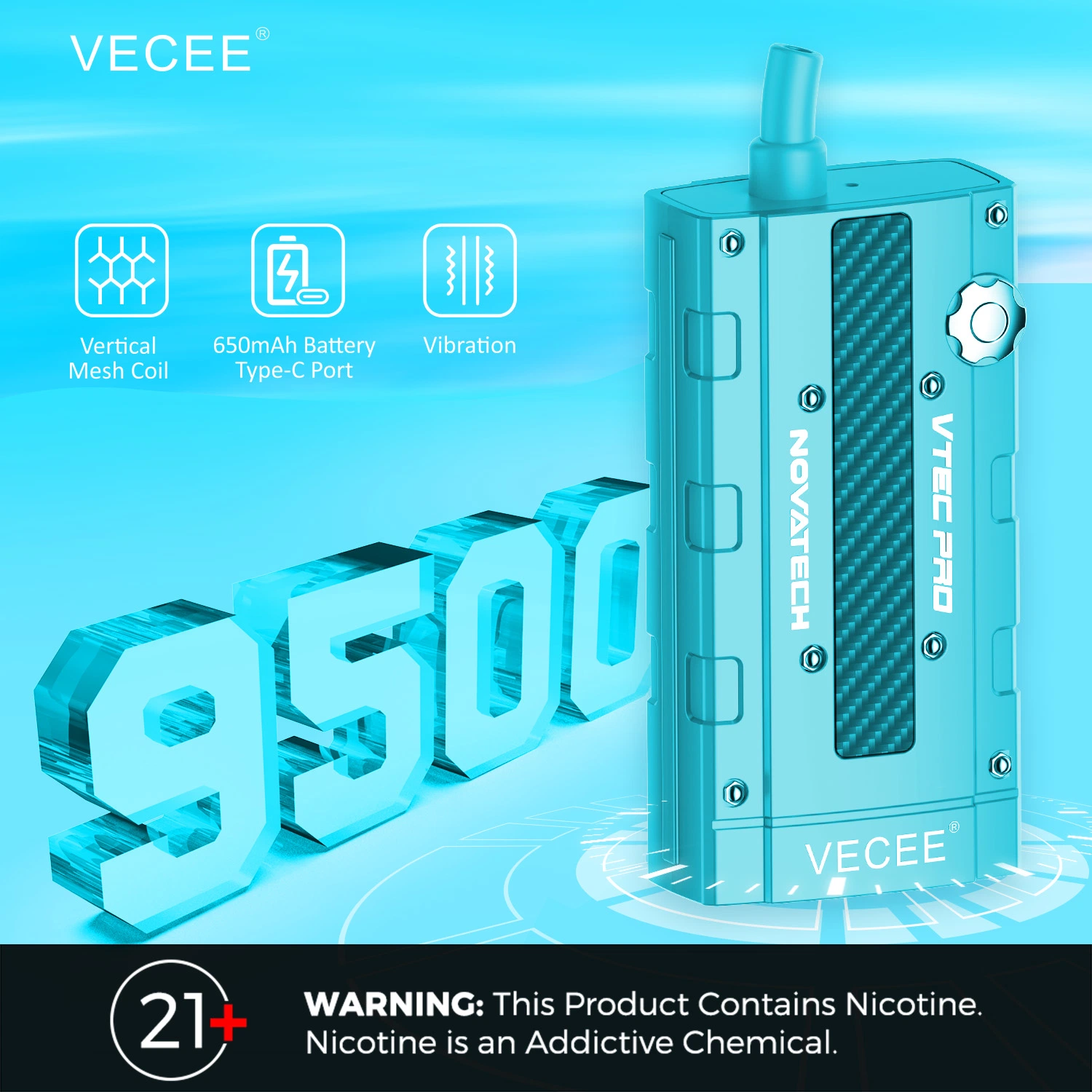 Vecee-Vtec PRO Malaysia Market Ecigs 17 Flavors 9500 Puffs Rechargeable Wholesale/Supplier I Vape Electronic Cigarette