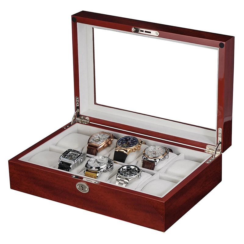 New Luxury 10 Slot Wooden Watch Case with Window and Key