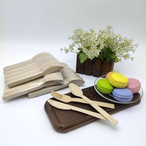 Eco Friendly Natural Color Bamboo Wooden Cutlert Spoon Fork Knife