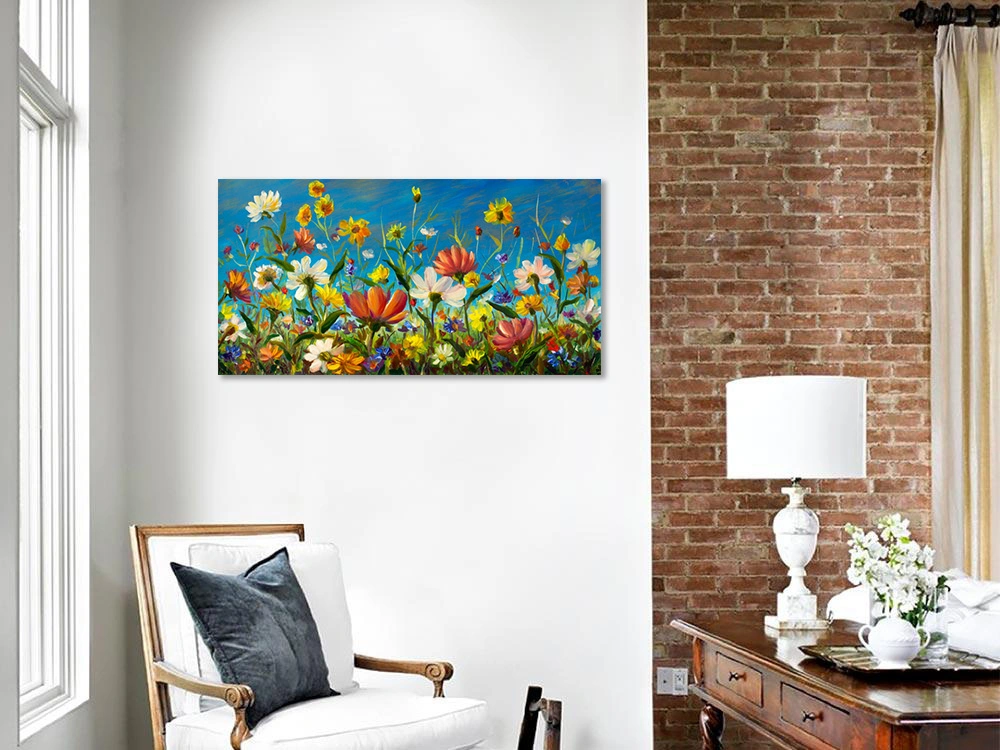 Living Room Decor Picture Hand Made Oil Painting on Canvas Flower Landscape Wrapped Canvas Painting Red Barrel