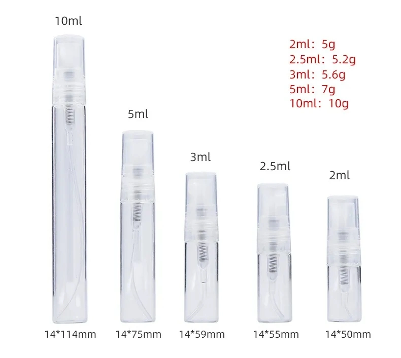 2ml 2.5ml 3ml 5ml 10ml Mini Spray Bottle Travel Transparent Glass Perfume Atomizer