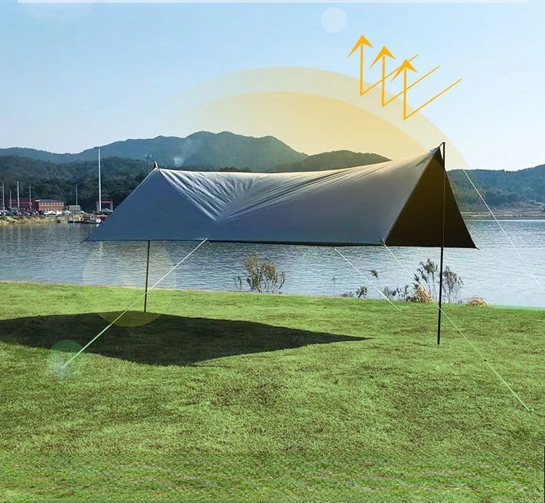 Tente de plage portable avec revêtement noir, auvent pare-soleil pour les voyages de camping, les pique-niques et les abris.
