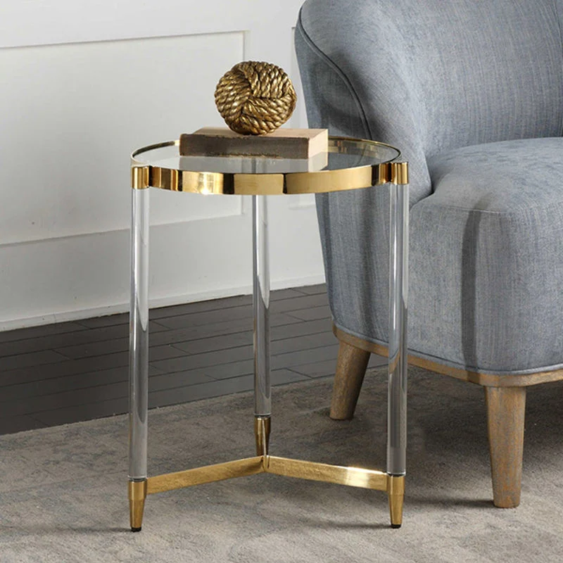 Mesa de Café de Diseño elegante Metal Acrílico Mesa Redonda Para muebles de sala de estar