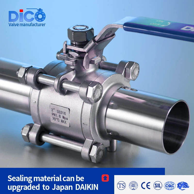 1000wog Stainless Steel and Carbon Steel Material Butt Weld End with Extended Pipe 3PC Sanitary Floating Ball Valve