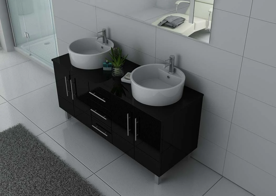 140cm de suelo negro Muebles de baño con lavabo doble