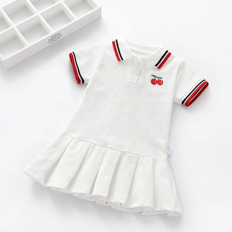 Children Dress Spring Summer Turn-Down Collar Kids Short Sleeve Dresses Toddler Baby Girls Summer Cotton Polo Dress