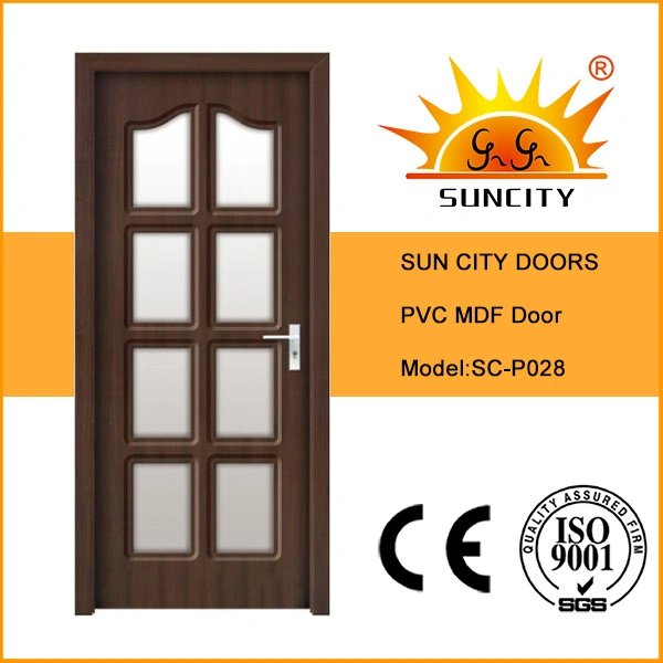 PVC Veneer Wooden Flush Doors with Glass (SC-P028)