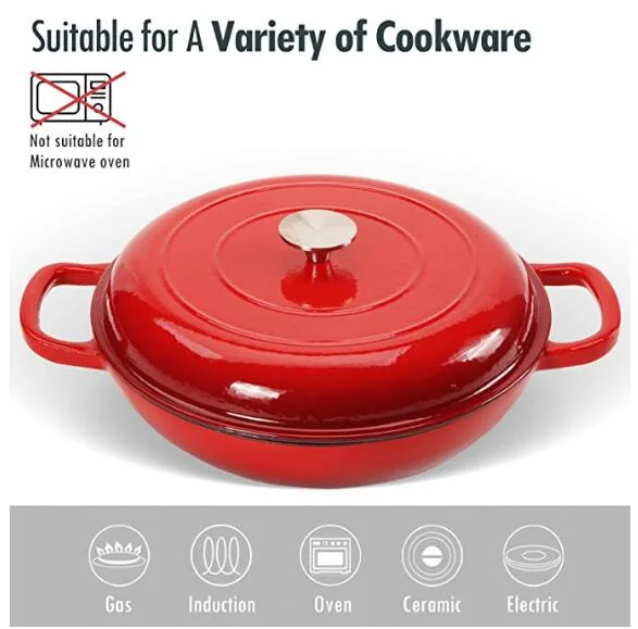 3.8qt Cast Iron Casserole Dutch Oven Braiser Red Enamel 4L