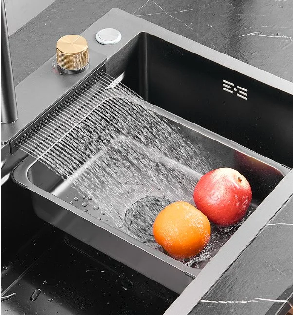 China Wholesale/Supplier Modern SUS304 Stainless Steel Black Farmhouse Hademade Single Bowl Multifunction Waterfall Sink Kitchen