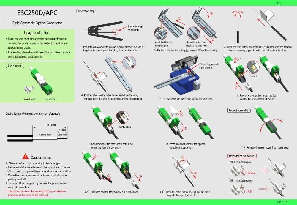 FTTH Sc APC/Upc Field Assembly Quick Connector Fiber Optic/Optical Connector Fast Connector for Drop Cable