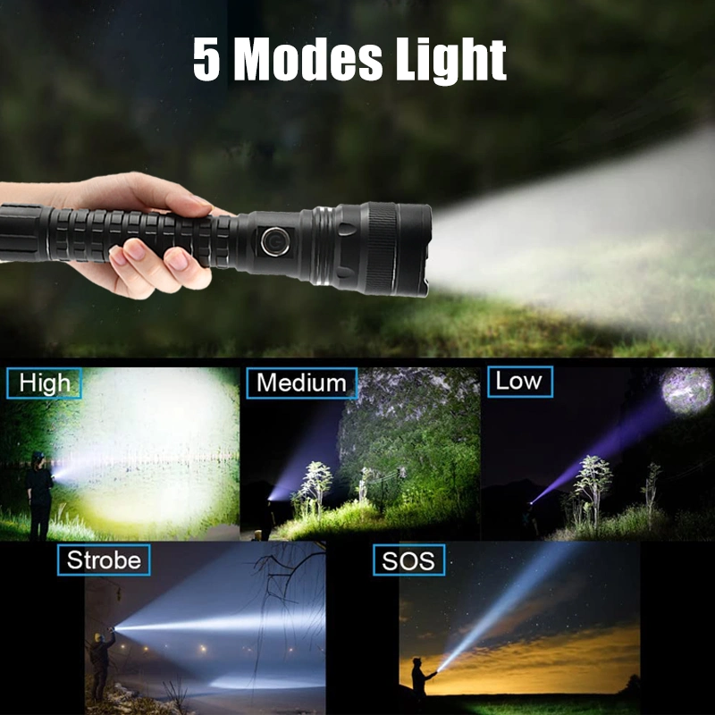 Brightenlux 5000 Lumens Best Bright Ipx4 Waterproof CREE Xhp70 5 Modes LED Tactical Flashlight with Power Bank