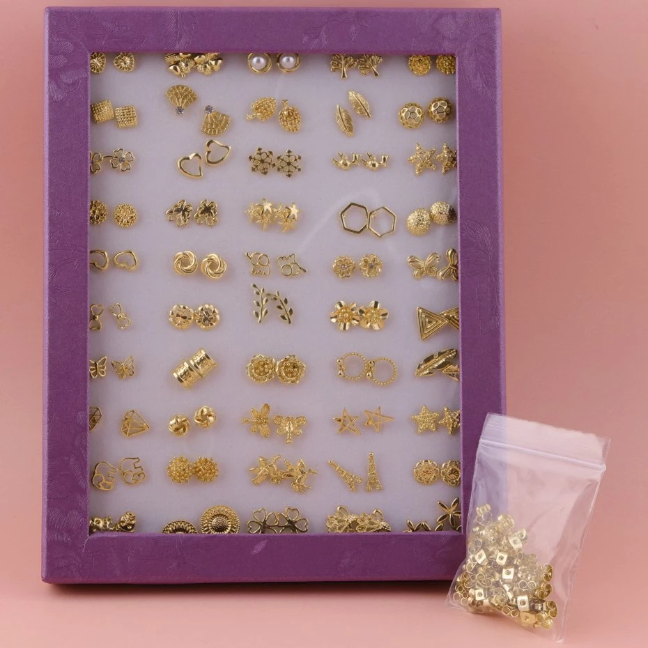 Brass Hardware Earrings 50 Pairs of Boxed Multi-Style Gold Plated Earrings