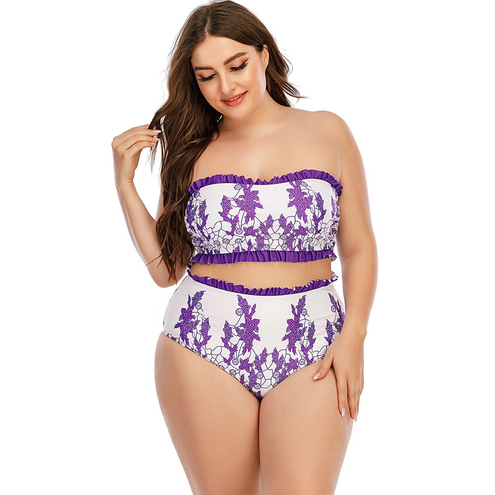 Women's Split Bra Swimsuit Purple Sexy Fringe Bikini Swimwear Fashion Print Beach Plus Size High Waist Triangle Bathing Suit Girl