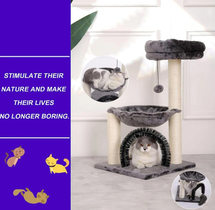 Multi-Level Cat Tree Cat Scratching Post Plush Basket