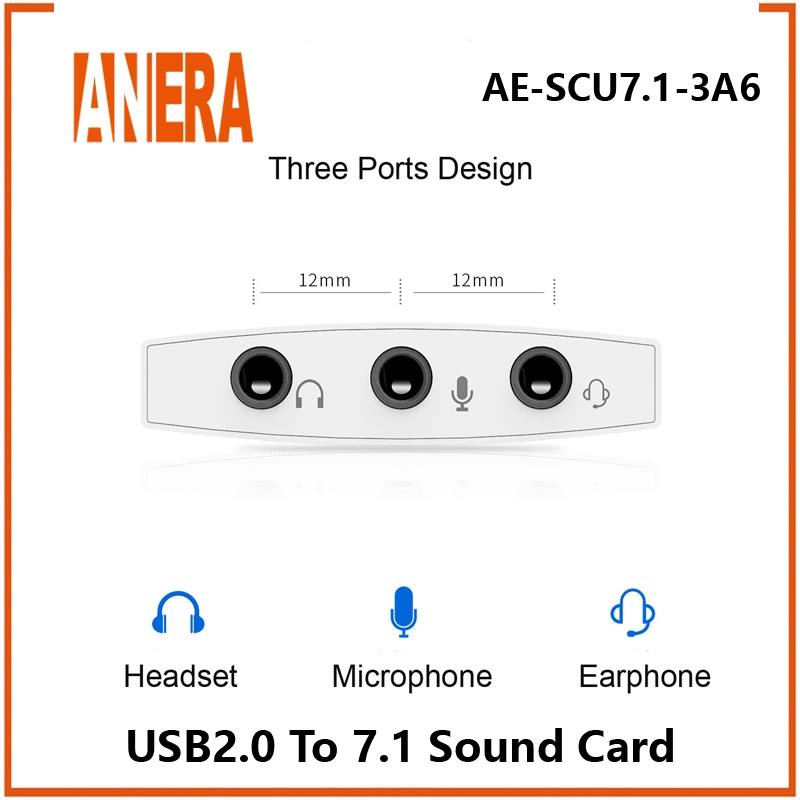 Anera Hot Selling 3 in 1 External Audio Adapter USB C Soundkarte mit Stereo Virtual 7,1 Kanal