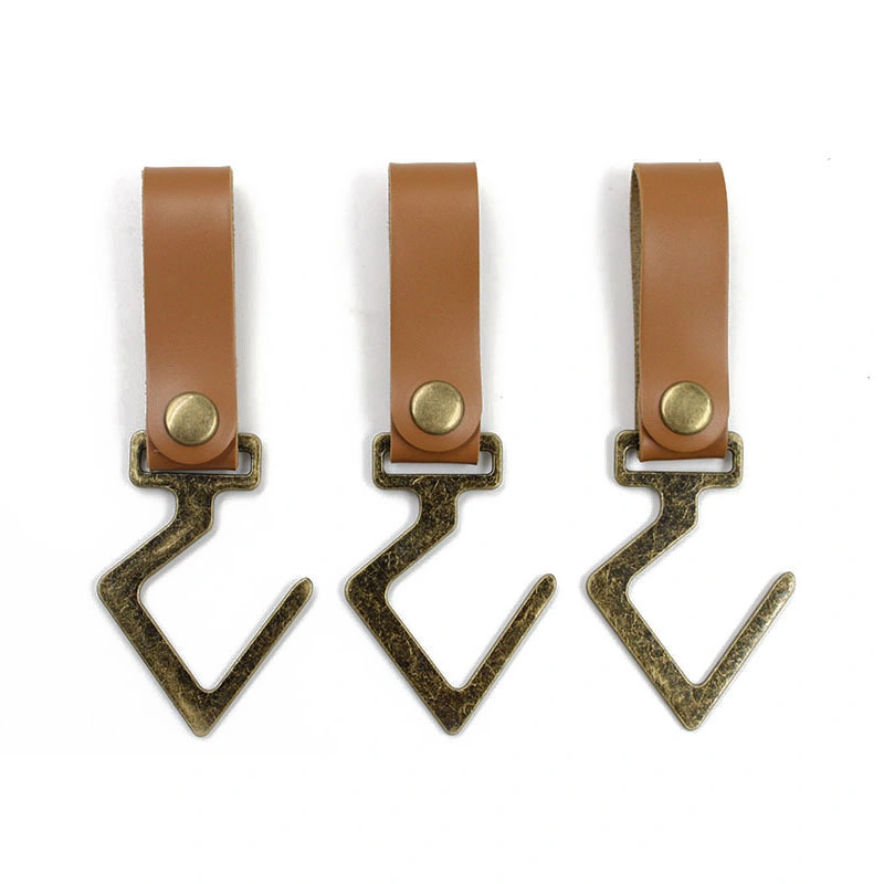 Promotional Gift Bashroom Accessories Camping Kits PU Leather Hanger Metal Hook for Small Kits