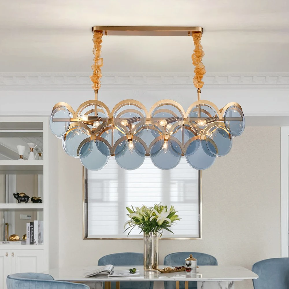 Modern Chandeliers for Living Room Home Decor Rectang Smoke Gray Glass Blue Chandelier (WH-MI-312)