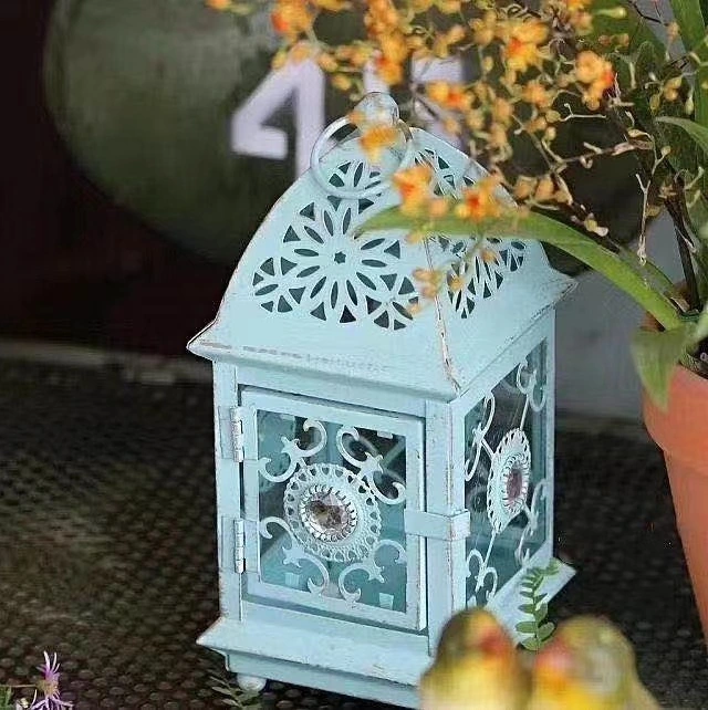 Lanterne en métal creux avec verre décoration d'intérieur porte-bougie