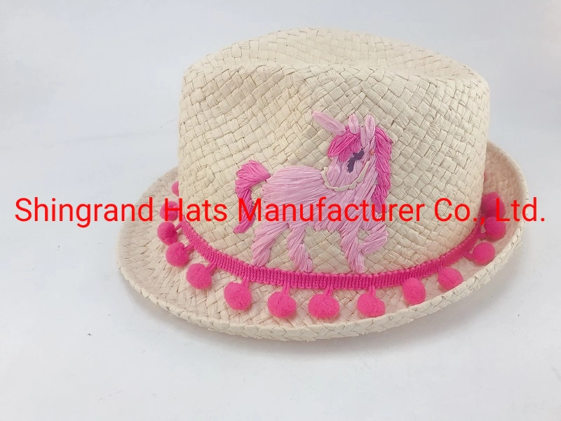 Paja de papel para niños Sunproof Hand-Knitted bordado Princesa Hat