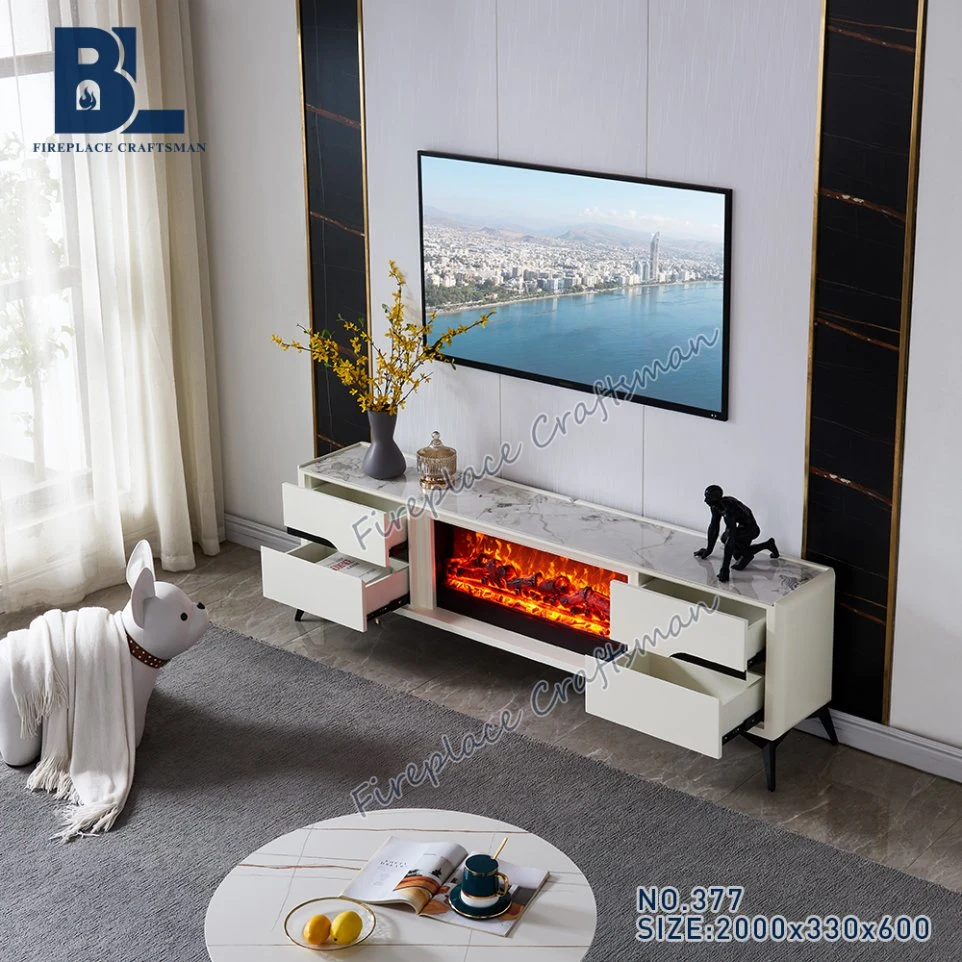 Home Furniture Freestanding Pellet Stove Insert Electric Fireplace Mantel Marble Living Room Decor Cabinet TV Stand with Smooth Guide and Stainless Steel Base