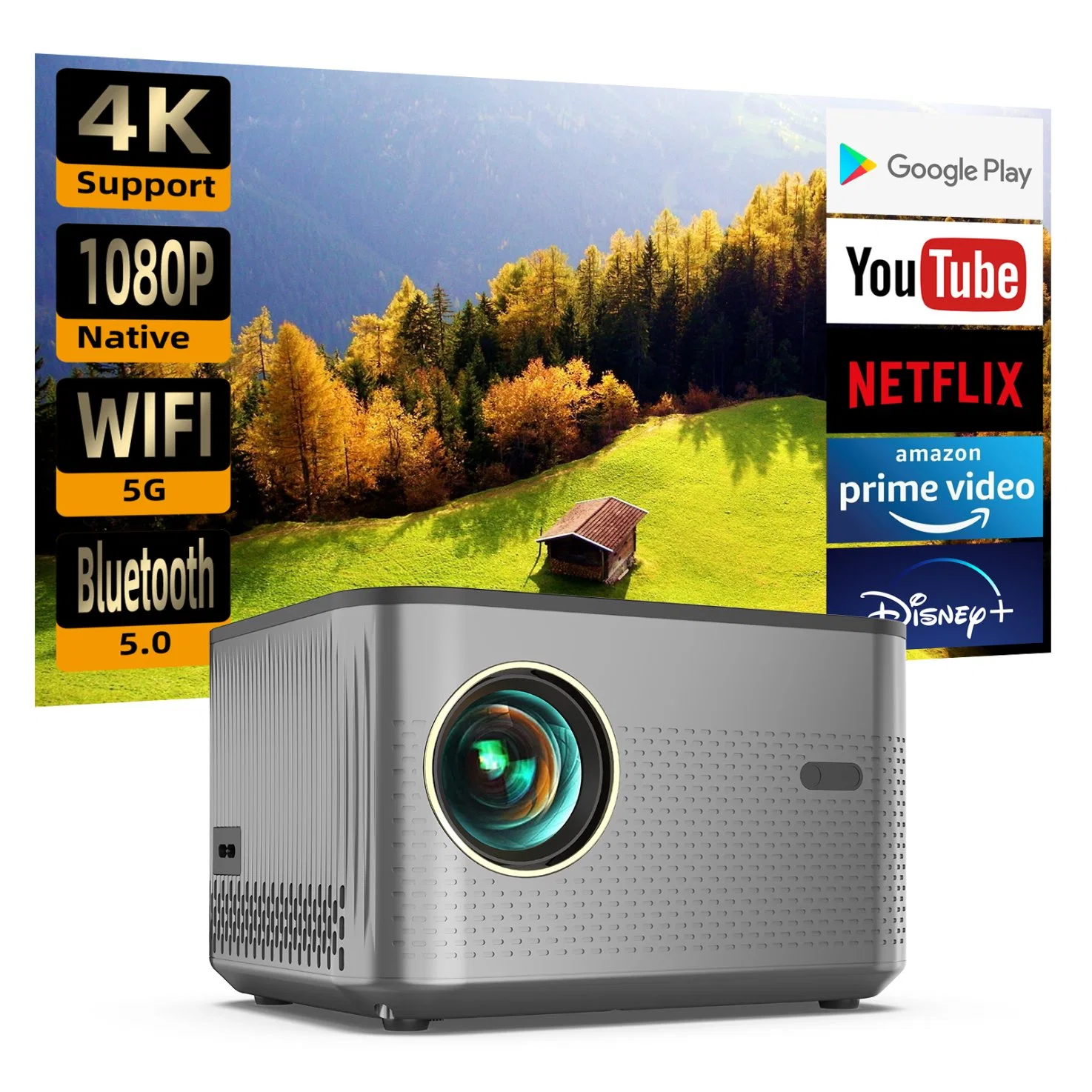 Smart Android WiFi 3D Video Full HD 1080P 4K Projetor de Home Theater