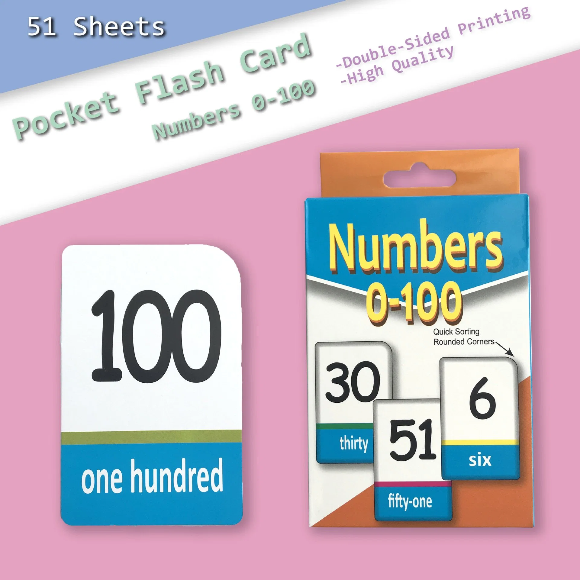 Customzed 0-100 niños Aprendizaje temprano Arabia Numberals Card English Learning Tarjeta