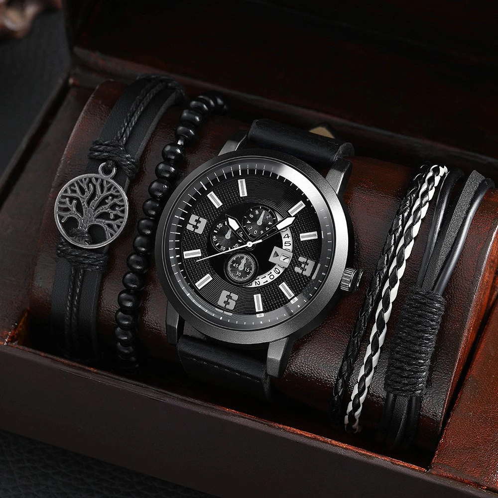 New Men's Business Alloy Quartz Watch Jewelry Set Fashion Watch Wholesale