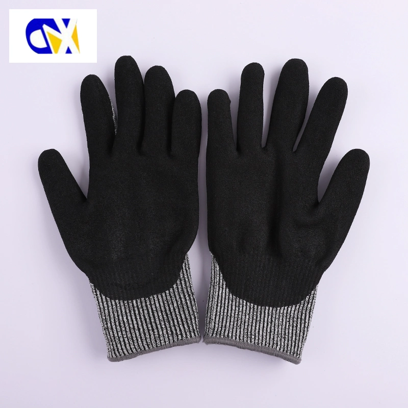 Abrasion and Oil Resistant Black Nitrile Frosted Anti-Cut Non-Slip Safety Work Gloves